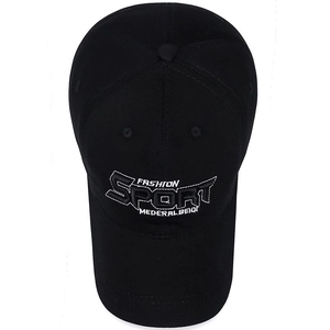 Classic black cotton baseball cap with white 3D embroidery for casual outdoor sports