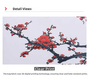 Detail of 3D digital printing showing vibrant red plum blossoms on white fabric texture