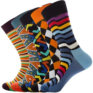 Men Crew Socks Cotton Blend Geometric Patterned Argyle Stripe Star Novelty Retro Breathable Casual Soft Socks