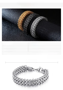 Detail view of 12mm double-row wheat link stainless steel men's bracelet with dimensions