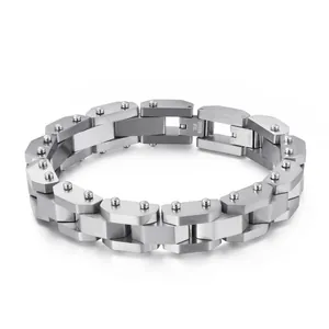 Men 316L Stainless Steel Bracelet Industrial Mechanical Watchband Design Heavy Link With Rivets Brushed Finish Fashion