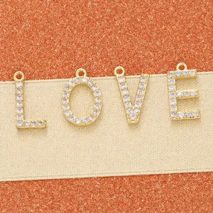 Shiny Micro Pave Zircon Alphabet Letter Pendant Brass Gold Plated DIY Jewelry Accessories Charms Findings