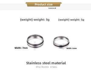 Comparison of 6mm and 7mm width black stainless steel rings with size specifications