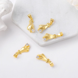 Golden hand-shaped pendants with inlaid clear gemstone for DIY necklace jewelry making