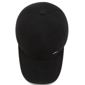 Classic black winter baseball cap for men featuring warm ear flaps and a metal logo detail