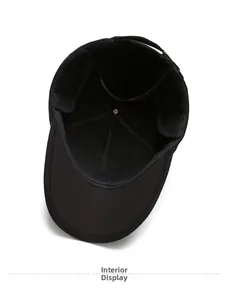 Interior detail of elderly men winter hat showing six-panel stitch and sweatband