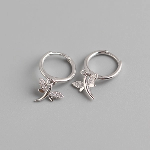Elegant S925 sterling silver dragonfly earrings with sparkling crystals for women