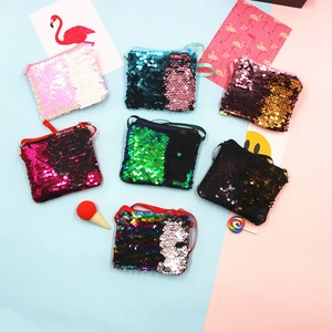 Kids Reversible Sequin Mermaid Coin Purse Mini Square Crossbody Bag With Long Shoulder Strap For Girls Toddler Small Wallet