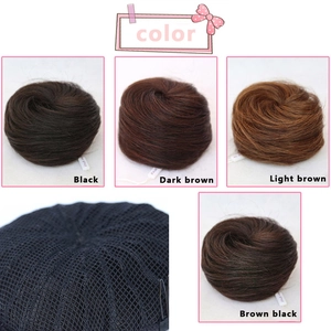 Drawstring synthetic hair bun chignon in four natural colors with internal mesh and clips