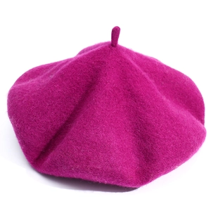 Classic rose red wool beret hat for women with a stylish minimalist artist design