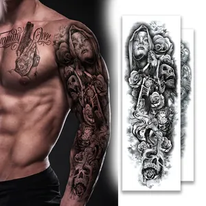 Full Arm Temporary Tattoo Stickers Waterproof Large Realistic Body Art Skull Rose Wolf Lion Designs Disposable Long Lasting