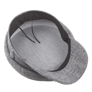 Vue intérieure de la casquette gavroche grise en coton et lin avec cordon réglable
