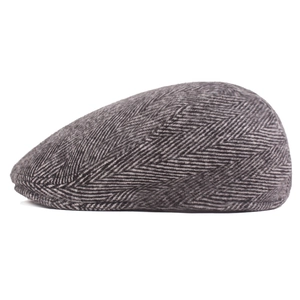 Classic grey herringbone newsboy cap for men in a vintage flat hat style
