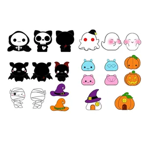 Cute Halloween collection featuring cartoon ghosts, pumpkins, and bats for creative decor