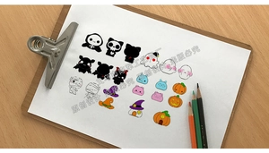 Collection of 18 cute Halloween cartoon stickers with pumpkin, bat and ghost motifs