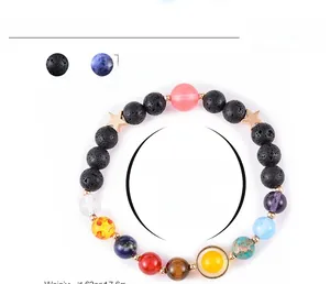 Vue détaillée du bracelet en pierre de lave système solaire avec perles de 8mm