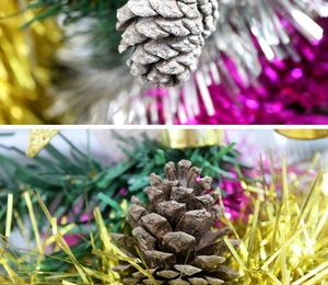 Close-up of natural pine cones with snow effect for Christmas tree decoration
