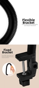 Detail of flexible nail training hand holder with adjustable clamp for desk mounting