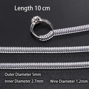 Ajusteur de bague spirale transparent avec dimensions détaillées de 10cm de longueur