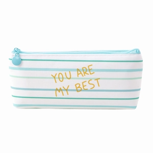 White canvas pencil case with green stripes and gold text YOU ARE MY BEST