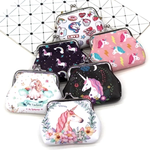 Unicorn Print Coin Purse PU Leather Mini Wallet With Metal Kiss Lock Clasp Small Change Pouch For Kids Women Gift