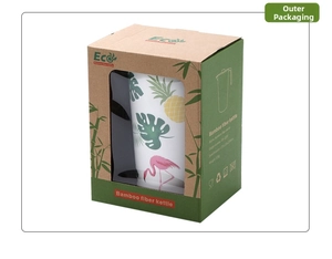 Detailed view of bamboo fiber kettle packaging with tropical flamingo and leaf patterns