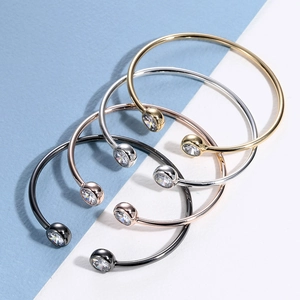 Minimalist zircon open bracelets in gold, silver, rose gold and black finish