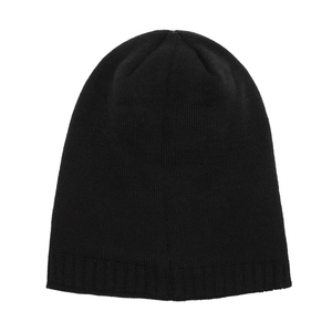 Classic black knitted beanie with ribbed cuff for winter warmth and wind protection