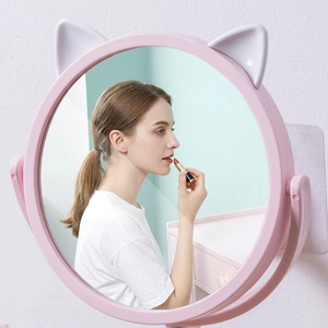 Pink cat ear vanity mirror with rotatable high-definition glass and adjustable stand