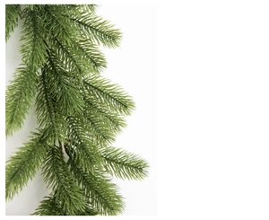 Macro detail of high-quality green PE pine needles for Christmas garland decoration