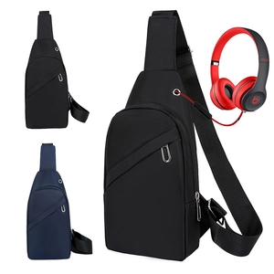 Men Sling Bag Waterproof Nylon Crossbody Chest Pack With Headphone Port Travel Sport Casual Shoulder Bag