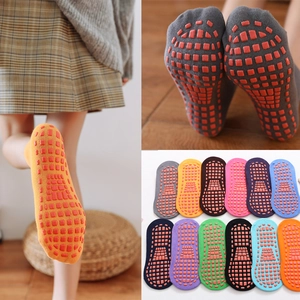 Non-slip cotton yoga floor socks with silicone grips available in multiple colors