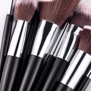 Professional 10pcs wave makeup brush set with silver ferrules and matte black handles