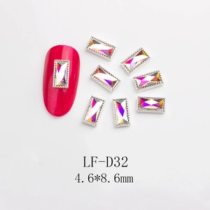 Detail of 4.6x8.6mm mocha AB crystal nail art gems with silver metal frame LF-D32