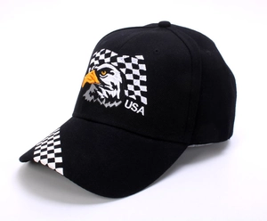Classic black baseball cap with embroidered eagle, USA flag patterns, and white USA text