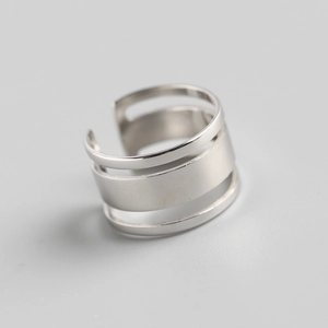 925 Sterling Silver Ring Multi-Layered Smooth Lines Hollow Out Adjustable Open Polished Geometric Chic Style For Women