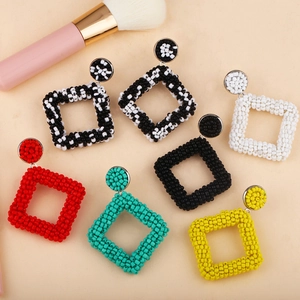 Handmade geometric beaded square drop earrings in six vibrant bohemian colors