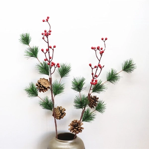 Artificial Christmas Pine Branches Red Berries Pine Cones Realistic Bendable Pine Needle Spray For Holiday Home Decor