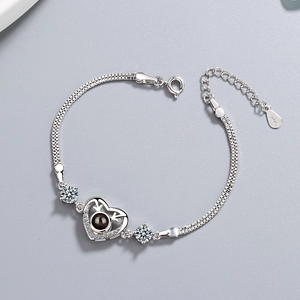 S925 sterling silver heart projection bracelet with deer antlers and zircon stones