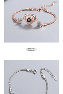 Detail of S925 sterling silver heart bracelet with projection stone and lobster clasp