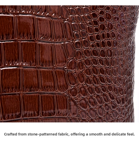 Macro shot of dark brown crocodile pattern leather with glossy finish for luxury handbags