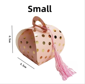 Pink polka dot small gift box with tassel handle, 6.5x5.5cm mini party favor bag