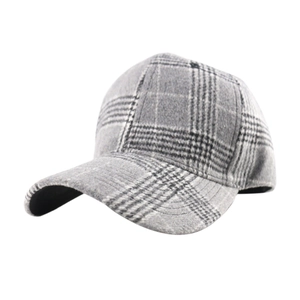 Classic grey checkered baseball cap in thick fabric for men and women on white background