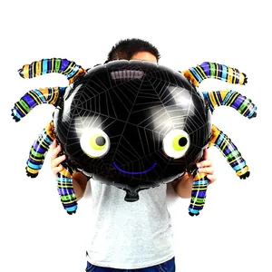 Large Halloween spider foil balloon with colorful striped legs for party decorations