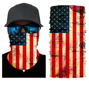 Versatile seamless headwear featuring a vintage American flag design and typography