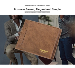 Men's bifold wallet in dark brown matte leather with yellow stitching and multi-card slots