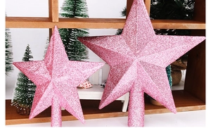 Pink glitter star tree toppers in two sizes for Christmas tree festive decoration