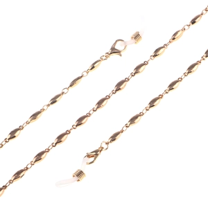 Elegant gold oval bead glasses chain crafted from polished alloy with silicone loops
