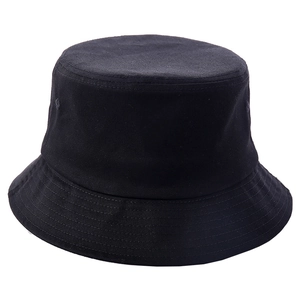 Classic black cotton bucket hat with premium stitching and adjustable flat top sun protection