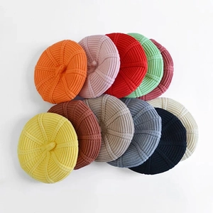 Kids Knitted Beret Hat Cute Solid Color Pumpkin Artist Cap Winter Warm Woolen Beanie For Baby Girls Boys Daily Wear Accessory